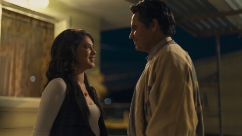 This image released by Prime shows Rosa Salazar, left, and Michael Pena in a scene from "A Million Miles Away." (Prime via AP)