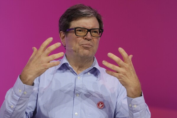 File - Vice President and Chief AI Scientist at Meta, Yann LeCun, speaks at the Vivatech show in Paris, France on June 14, 2023. IBM and Facebook parent Meta are launching a new group called the AI Alliance that's advocating an "open science" approach to AI development that puts them at odds with rivals like Google, Microsoft and ChatGPT-maker OpenAI.(AP Photo/Thibault Camus, File)