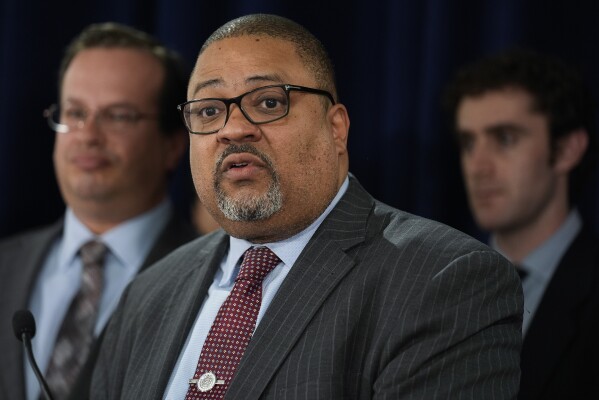 FILE - Manhattan District Attorney Alvin Bragg speaks to the media after a jury found former President Donald Trump guilty on 34 felony counts of falsifying business records, May 30, 2024, in New York. Bragg won't oppose delaying former President Donald Trump's sentencing in his hush money case after the Supreme Court immunity ruling. (AP Photo/Seth Wenig, File)