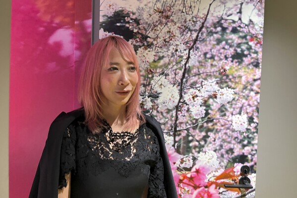 Japanese filmmaker, photographer and visual artist Mika Ninagawa speaks during an interview with The Associated Press in her office in Tokyo, Monday, Feb. 5, 2024. Her exhibition is at the Tokyo Node exhibition space in Toranomon Hills Station Tower through Feb. 25. (AP Photo/Yuri Kageyama)