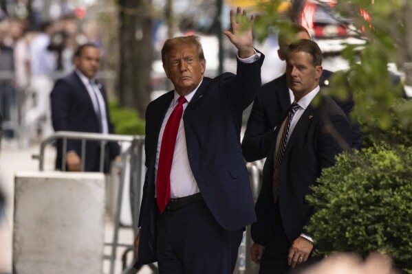 Former President Donald Trump arrives at Trump Tower after leaving Manhattan criminal court, Monday, April 15, 2024, in New York. The hush money trial of Trump begun Monday with jury selection. (AP Photo/Yuki Iwamura)