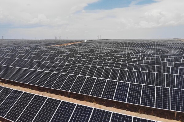 A view of a solar farm west of Rio Rancho, N.M., on June 15, 2021. (AP Photo/Susan Montoya Bryan, File)