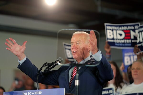 Democratic presidential candidate former Vice President Joe Biden speaks at a campaign event in Columbia, S.C., Tuesday, Feb. 11, 2020. (AP Photo/Gerald Herbert)