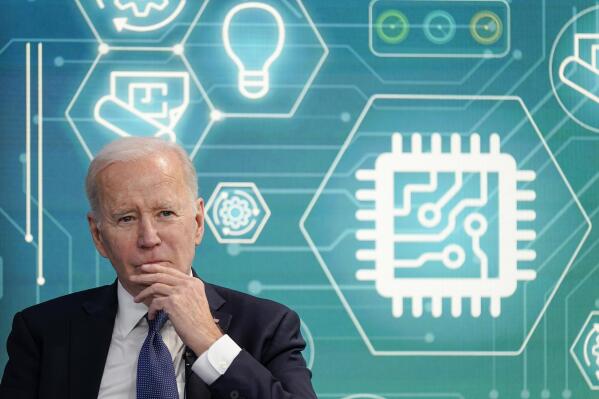 FILE - President Joe Biden attends an event to support legislation that would encourage domestic manufacturing and strengthen supply chains for computer chips in the South Court Auditorium on the White House campus, March 9, 2022, in Washington. Just hours before Senate Republican leader Mitch McConnell threatened to block a bill to revive the U.S. computer chip sector, senior Biden aides met on a Thursday morning to plan for that exact scenario. They decided to keep pushing and working bipartisan relationships with legislators developed over 18 months, leading to the passage of the $280 billion CHIPS and Science Act. (AP Photo/Patrick Semansky, File)