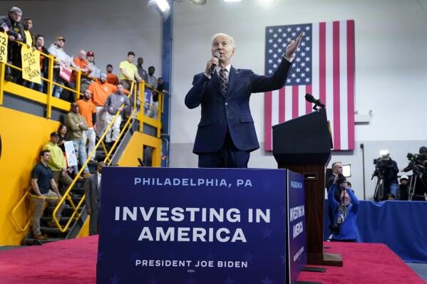 President Joe Biden speaks about his 2024 budget proposal at the Finishing Trades Institute, Thursday, March 9, 2023, in Philadelphia. (AP Photo/Evan Vucci)