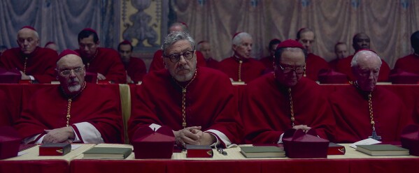 This image released by Focus Features shows Sergio Castellitto, center, in a scene from "Conclave." (Focus Features via AP)