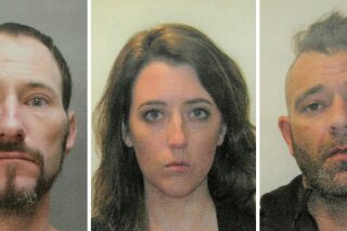 
              FILE - This November 2018 file combination of photos provided by the Burlington County Prosecutors office shows Johnny Bobbitt, left, Katelyn McClure and Mark D'Amico. On Tuesday, Dec. 25, 2018, GoFundMe says it has made refunds to everyone who contributed to a campaign involving homeless veteran Bobbitt who prosecutors allege schemed with a New Jersey couple, McClure and D'Amico, to scam donors out of $400,000. (Burlington County Prosecutors Office via AP, File)
            