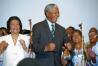 Nelson Mandela, African National Congress leader, and Coretta Scott King, widow of slain civil rights leader Martin Luther King, Jr., sing and dance at a victory celebration for Mandela in Johannesburg, May 2, 1994, after Mandela and the ANC appeared to take the majority of the votes in the country's first integrated elections.  (AP Photo/David Brauchli)