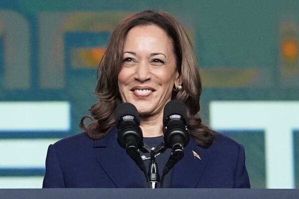 Vice President Kamala Harris delivers remarks at a Sigma Gamma Rho Sorority gathering in Houston, Wednesday, July 31, 2024, in Houston. (AP Photo/LM Otero)