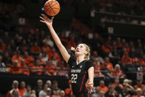 Stanford forward Cameron Brink drives to the basket against Oregon State during the second half of an NCAA college basketball game Thursday, Feb. 29, 2024, in Corvallis, Ore. Stanford won 67-63. (AP Photo/Amanda Loman)