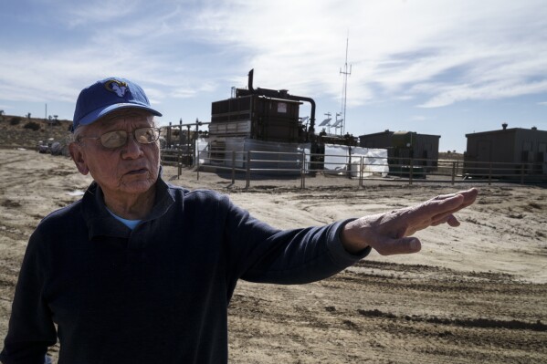Community leader Daniel Tso speaks during an interview while standing outside a well pad in Counselor, N.M., Navajo Nation, on Tuesday, March 11, 2025. (Nadav Soroker/Searchlight New Mexico via AP)