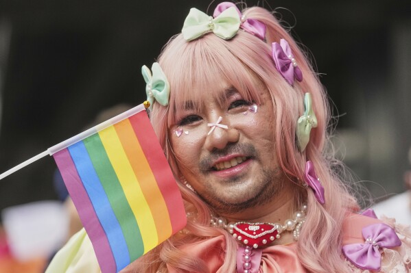 A participant takes part in the annual Pride Parade to celebrate the LGBTQ+ community’s Pride Month in Bangkok, Thailand, Sunday, June 1, 2025. (AP Photo/Sakchai Lalit)