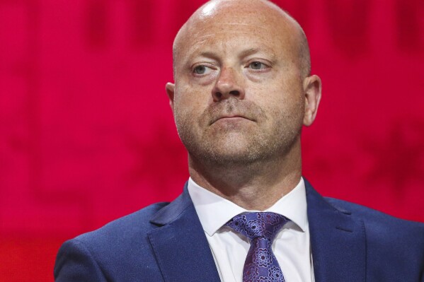 FILE - Then-Chicago Blackhawks senior vice president and general manager Stan Bowman attends the NHL hockey team's convention in Chicago, July 26, 2019. The Edmonton Oilers hired Stan Bowman as general manager and executive vice president of hockey operations on Wednesday, July 24, 2024, making him the first former Chicago Blackhawks executive re-hired by an NHL team since the team's 2010 sexual assault scandal came to light in recent years. (ĢӰԺ Photo/Amr Alfiky, File)