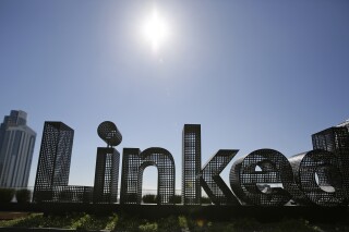 FILE - A sculpture on a terrace outside the offices of LinkedIn is shown on Sept. 22, 2016, in San Francisco. LinkedIn said Monday, Oct. 16, 2023, it is laying off hundreds of workers. The Microsoft-owned career network is cutting about 668 roles across its engineering, product, talent and finance teams. (AP Photo/Eric Risberg, File)