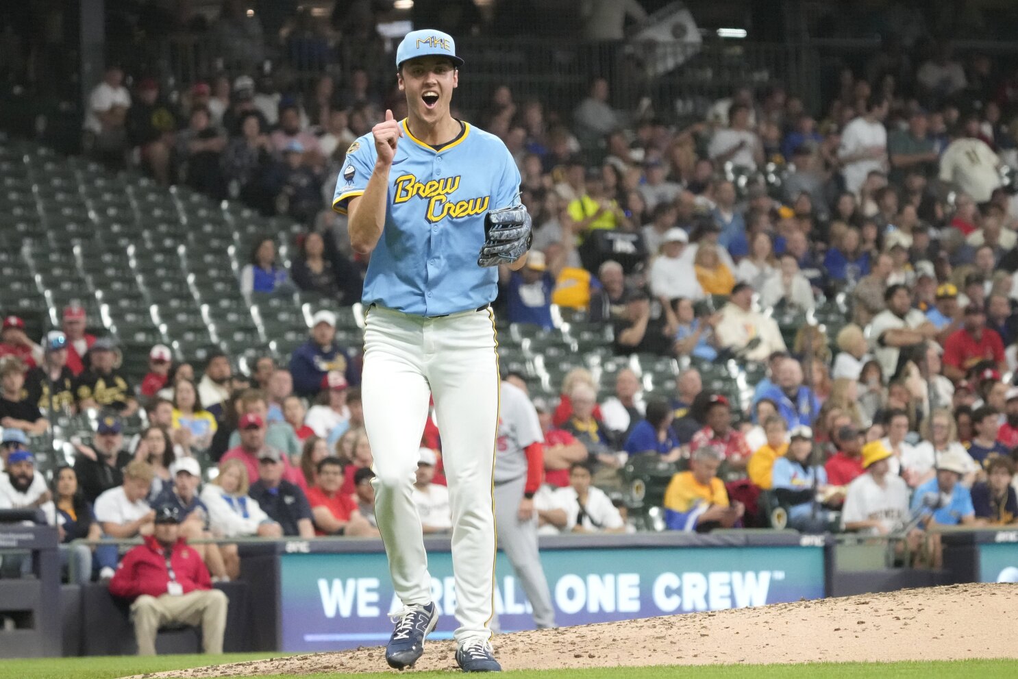 Misiorowski dominates before departing MLB debut with leg cramps as Brewers blank Cardinals 6-0