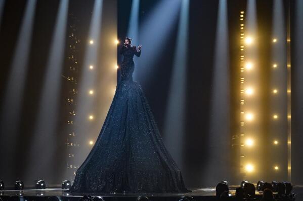 La Zarra of France performs during dress rehearsals for the Grand final at the Eurovision Song Contest in Liverpool, England, Friday, May 12, 2023. (AP Photo/Martin Meissner)