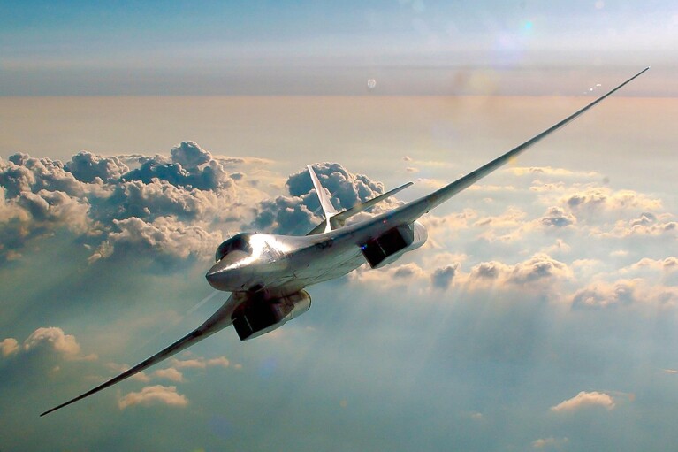 FILE - In this photo released by Russian Defense Ministry Press Service on Tuesday April 13, 2021, a nuclear-capable strategic bomber of the Russian air force is shown on a training mission somewhere in Russia. (Vadim Savitsky/Russian Defense Ministry Press Service via AP, File)