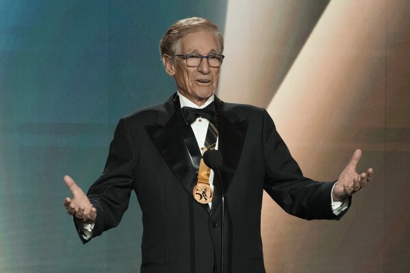 Maury Povich introduces the NATAS gold and silver circle award inductees during the 50th Daytime Emmy Awards on Friday, Dec. 15, 2023, at the Westin Bonaventure Hotel in Los Angeles. (AP Photo/Chris Pizzello)