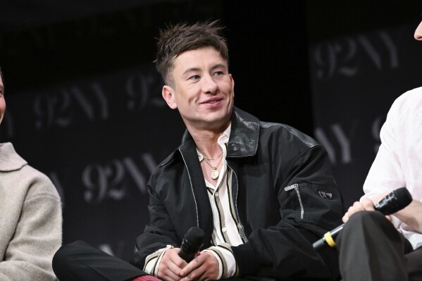 FILE - Barry Keoghan discusses the Apple TV+ series "Masters of the Air" at The 92nd Street Y on Wednesday, Jan. 24, 2024, in New York. Hasty Pudding Theatricals has named Keoghan, best known for his roles in “Dunkirk,” “The Killing of a Sacred Deer,” “Eternals,” and “The Banshees of Inisherin,” as the recipient of its 2024 Man of the Year Award, Saturday, Jan. 27. (Photo by Evan Agostini/Invision/AP, File)