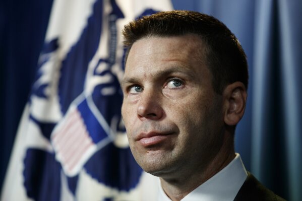 Department of Homeland Security (DHS) acting Secretary Kevin McAleenan pauses during a news conference in Washington, Friday, June 28, 2019. (AP Photo/Carolyn Kaster)