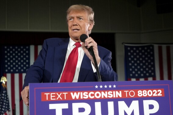 FILE - Republican presidential candidate former President Donald Trump speaks at a campaign rally, May 1, 2024, in Waukesha, Wis. Numbers show that the economy during Trump's presidency has never lived up to his own hype. But polling shows Americans are more confident about his economic leadership than that of President Joe Biden. The question of who can best steer the U.S. economy could be a deciding factor in who wins November's presidential election.( AP Photo/Morry Gash, File)