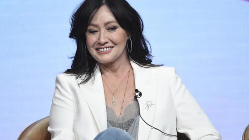FILE - Shannen Doherty participates in Fox's "BH90210" panel at the Television Critics Association Summer Press Tour on Aug. 7, 2019, in Beverly Hills, Calif. Doherty has filed for divorce from her husband, Kurt Iswarienko, after 11 years of marriage, her representative says, Saturday, April 22, 2023.(Photo by Chris Pizzello/Invision/AP, File)