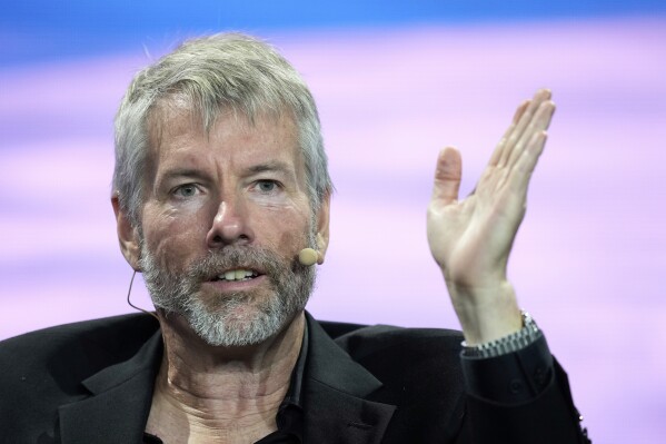 Michael Saylor, chairman and CEO of MicroStrategy, speaks during a panel discussion at the Bitcoin Conference, April 7, 2022, in Miami Beach, Fla. (AP Photo/Rebecca Blackwell, File)