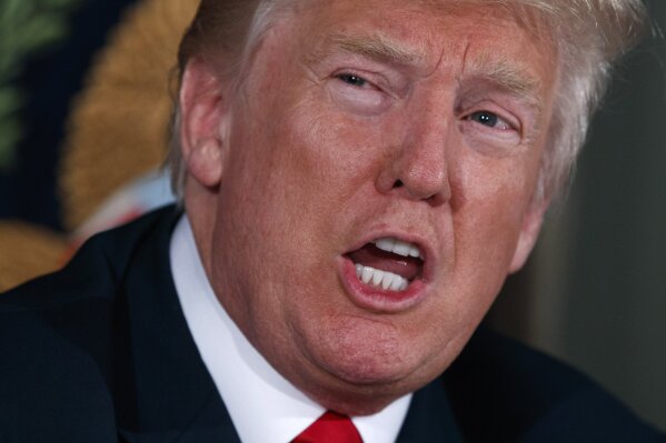
              President Donald Trump talks about North Korea during a briefing on the opioid crisis, Tuesday, Aug. 8, 2017, at Trump National Golf Club in Bedminster, N.J. (AP Photo/Evan Vucci)
            