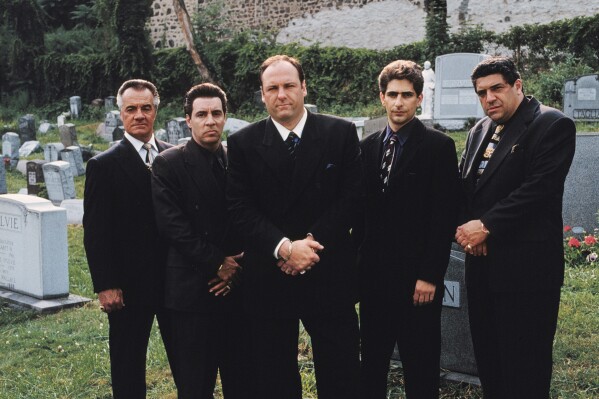 This undated image released by HBO shows the cast of the hit series, "The Sopranos," from left, Tony Sirico, Steve Van Zandt, James Gandolfini, Michael Imperioli and Vincent Pastore. (Anthony Neste/HBO via AP)