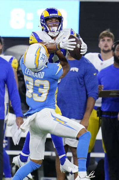 Los Angeles Chargers running back Joshua Kelley (25) carries against the  Los Angeles Rams during the first half of a preseason NFL football game  Saturday, Aug. 12, 2023, in Inglewood, Calif. (AP