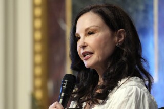 FILE - Ashley Judd speaks during an event on the White House complex in Washington, Tuesday, April 23, 2024. Judd, whose allegations against movie mogul Harvey Weinstein helped spark the #MeToo movement, spoke out Monday, April 29, on the right of women and girls to control their own bodies and be free from male violence. (AP Photo/Susan Walsh, File)