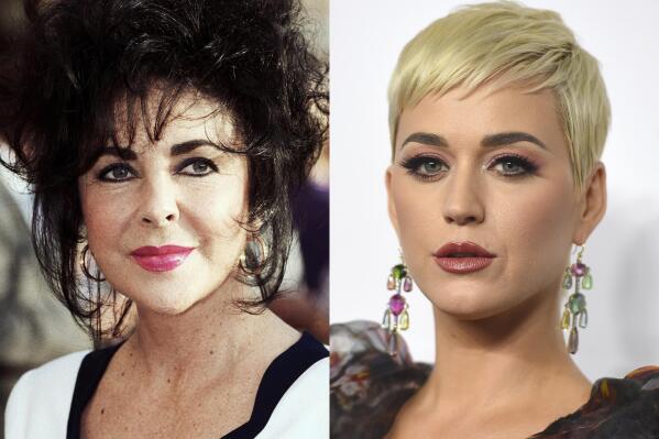 Elizabeth Taylor appears on May 21, 1992, left, and Katy Perry appears at MusiCares Person of the Year in Los Angeles on Feb. 8, 2019. Perry will narrate a podcast, “Elizabeth The First," about Elizabeth Taylor, debuting this spring. (AP Photo)