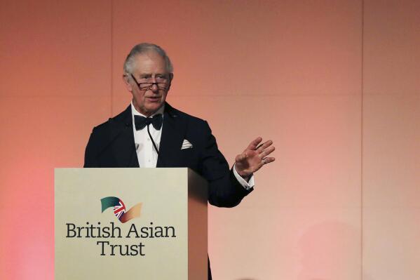 Britain's Prince Charles speaks at a reception to celebrate the British Asian Trust at The British Museum in London, Wednesday, Feb. 9, 2022. Royal officials say Britain’s Prince Charles has tested positive for COVID-19 and is self-isolating. A message on the royal’s official Twitter page said Charles tested positive on Thursday morning and was “deeply disappointed” not to be able to attend a scheduled visit in Winchester, England. (Tristan Fewings/Pool Photo via AP)