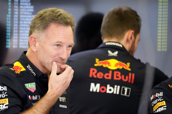 Red Bull team principal Christian Horner during the first practice session ahead of the Formula One Bahrain Grand Prix at the Bahrain International Circuit in Sakhir, Bahrain, Thursday, Feb. 29, 2024. (AP Photo/Darko Bandic)