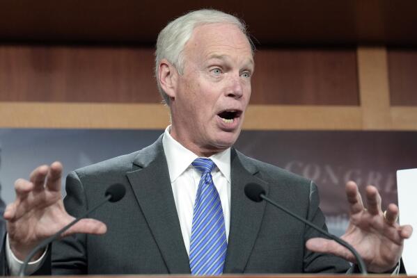 FILE - U.S. Sen. Ron Johnson, R-Wis., speaks during a news conference on spending, Dec. 14, 2022, on Capitol Hill in Washington. Newly released documents from closed-door testimony to the House Jan. 6 committee show that Andrew Hitt, the former Wisconsin Republican Party chairman, said that Johnson spoke with him about having the state's GOP-controlled Legislature, rather than voters, choose Wisconsin's presidential electors. Johnson, in a statement Tuesday, Jan. 3, 2023, said he had no recollection of the conversation with Hitt. (AP Photo/Mariam Zuhaib, File)