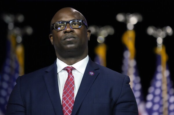 FILE - Rep. Jamaal Bowman, D-N.Y., listens to fellow speakers before President Joe Biden speaks during an event at SUNY Westchester Community College, May 10, 2023, in Valhalla, N.Y. Rep. Bowman will face a primary challenge from a veteran, pro-Israel Democrat who has announced his candidacy for the New York district. Westchester County Executive George Latimer, who for months has mulled a run amid encouragement from Jewish community leaders, entered the race with an ad on Wednesday, Dec. 6, 2023 that in part criticized Bowman's stance on the Israel-Hamas war. (AP Photo/John Minchillo, File)