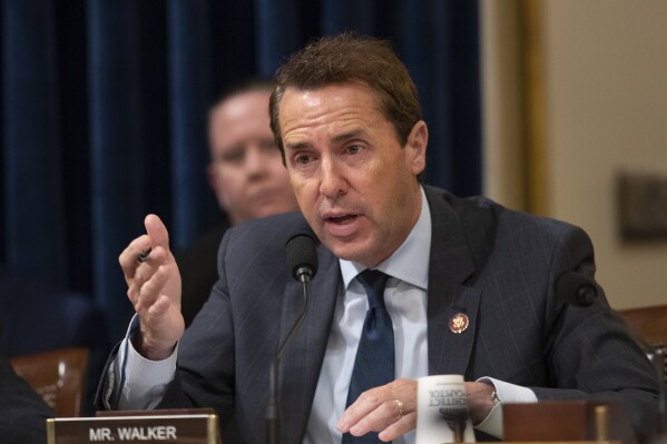 FILE - U.S. Rep. Mark Walker, R-N.C. speaks during a hearing, Sept. 18, 2019, on Capitol Hill in Washington. Walker announced Wednesday, Oct. 25, 2023, that he is dropping out of the Republican primary for governor in 2024 and will instead try to take back his Greensboro-area seat in the U.S. House. (AP Photo/Manuel Balce Ceneta, File)