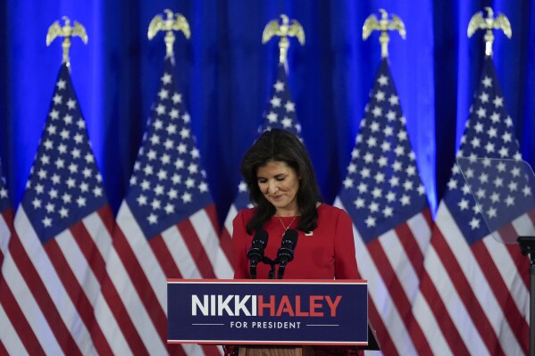 Republican presidential candidate former UN Ambassador Nikki Haley speaks during a news conference, Wednesday, March 6, 2024, in Charleston, S.C. (AP Photo/Chris Carlson)