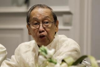 FILE - Communist Party of the Philippines leader Jose Maria Sison delivers his speech during the formal opening of the Philippines peace talks in Rome on Jan. 19, 2017. Sison died peacefully late Friday after two weeks of confinement in a hospital in Utrecht, the Netherlands, the party's spokesman, Marco Valbuena, said in a statement on Saturday, Dec. 17, 2022. (AP Photo/Andrew Medichini, File)