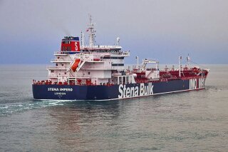 In this undated photo issued Friday July 19, 2019, by Stena Bulk, showing the British oil tanker Stena Impero at unknown location, which is believed to have been captured by Iran.  Iran’s Revolutionary Guard announced on their website Friday July 19, 2019, it has seized a British oil tanker in the Strait of Hormuz, the latest provocation in a strategic waterway that has become a flashpoint in the tensions between Tehran and the West. (Stena Bulk via AP)