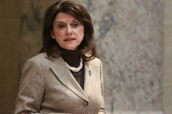 
              FILE - In this Nov. 7, 2017, file photo, state Sen. Leah Vukmir stands in the Senate chambers at the state Capitol in Madison, Wis. Vukmir, a candidate for U.S. Senate, has repeatedly attacked incumbent U.S. Sen. Tammy Baldwin, saying the Democrat failed to protect communities against sex offenders. Vukmir is one of two leading contenders for the Republican nomination to take on Baldwin in the November election, with national control of the Senate majority possibly at stake. (Michelle Stocker/The Capital Times via AP, File)
            