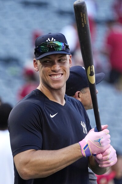 New York Yankees' Aaron Judge smiles after a baseball game against