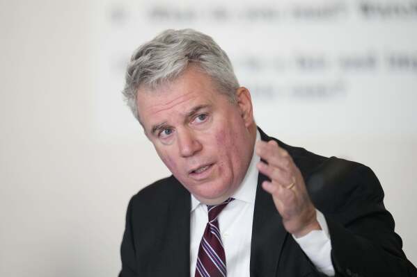 Scott Gessler, attorney for former President Donald Trump, objects to testimony during a hearing for a lawsuit to keep Trump off the state ballot, Tuesday, Oct. 31, 2023, in Denver. (AP Photo/Jack Dempsey, Pool)