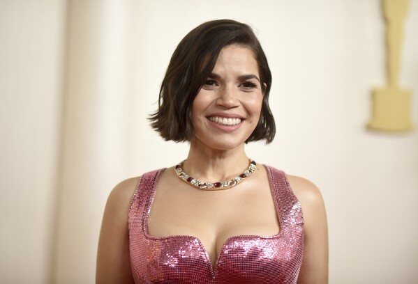 America Ferrera arrives at the Oscars on Sunday, March 10, 2024, at the Dolby Theatre in Los Angeles. (Photo by Richard Shotwell/Invision/AP)