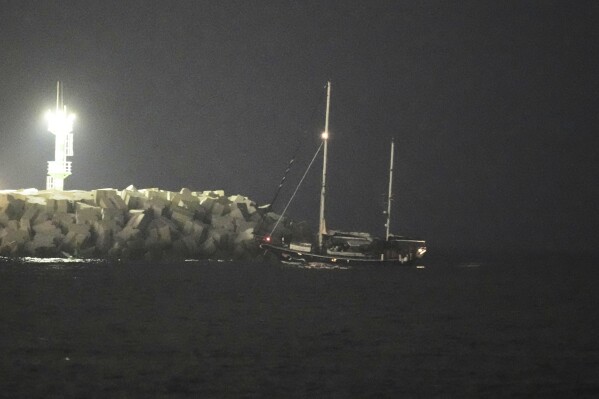 The Madreen, an aid ship bound for Gaza under Israeli escort, arrives at Ashdod port in southern Israel after being seized by Israeli forces on June 9, 2025.
