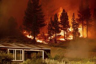 Un incendio arde en la comunidad de Markleeville, en el condado de Alpine, California, el sábado 17 de julio de 2021. (AP Foto/Noah Berger)
