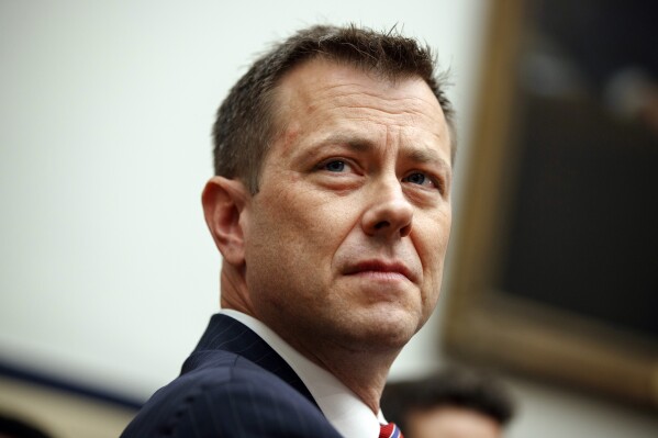 FILE - FBI Deputy Assistant Director Peter Strzok testifies before the House Committees on the Judiciary and Oversight and Government Reform during a hearing on Capitol Hill, July 12, 2018, in Washington. Donald Trump is set to be questioned under oath as part of lawsuits from two former FBI employees who provoked the former president's outrage after sending each other pejorative text messages about him.(AP Photo/Evan Vucci, File)