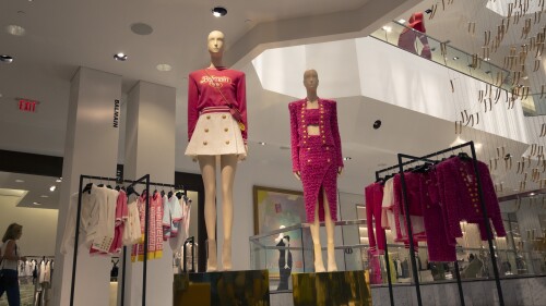 The Balmain x Barbie collection is displayed at Neiman Marcus in Beverly Hills, Calif., on Wednesday, July 19, 2023. The store launched its exclusive Barbie collaboration with Balmain last year and sold out of many items in the first few days. Based on the success of last year’s collaboration and the current Barbiecore cultural phenomenon, it has reissued the collection on Monday. (AP Photo/Richard Vogel)