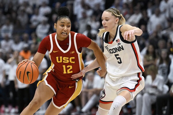 JuJu Watkins and Paige Bueckers shine in matchup of two of women's basketball's top stars | AP News