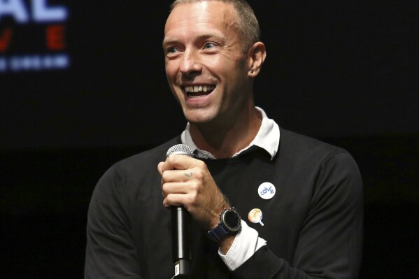 Chris Martin participates in the Global Citizens "Global Goal Live: The Possible Dream" press conference at St. Ann's Warehouse on Thursday, Sept. 26, 2019, in New York. (Photo by Greg Allen/Invision/AP)